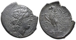 Sicily, Syracuse. Hiketas II (287-278 BC). Æ (25mm, 8.57g). c. 283-279. Laureate head of Zeus Hellanios r. R/ Eagle standing l. on thunderbolt; monogr...