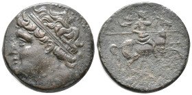 Sicily, Syracuse. Hieron II (275-215 BC). Æ (26mm, 18.27g). Diademed head l. R/ Warrior on horseback rearing r., holding transverse spear. CNS II, 195...
