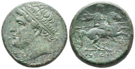 Sicily, Syracuse. Hieron II (275-215 BC). Æ (27mm, 18.02g). c. 230-218/5 BC. Diademed head l. R/ Warrior, holding couched lance, on horse prancing r. ...