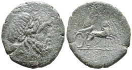Sicily, Syracuse. Roman rule, after 212 BC. Æ (28mm, 12.33g). Laureate head of Zeus r. R/ Simulacrum driving slow quadriga. CNS II, 230; SNG ANS 1059-...