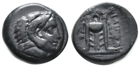 Macedon, Philippoi, c. 356-345 BC. Æ (16mm, 6.73g). Head of Herakles r., wearing lion’s skin. R/ Tripod. HGC 3.1, 633. Near VF