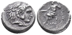 Kings of Macedon, Philip III Arrhidaios (323-317 BC). AR Drachm (16mm, 4.00g). Uncertain mint. Head of Herakles r., wearing lion skin. R/ Zeus Aëtopho...