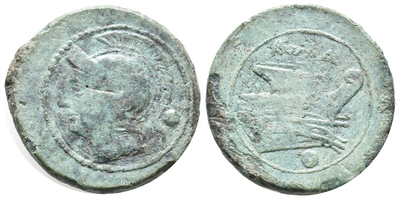 Anonymous, Rome, c. 217-215 BC. Æ Uncia (23mm, 11.00g). Helmeted head of Roma l....