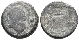 Anonymous, Rome, c. 217-215 BC. Æ Uncia (23mm, 12.76g). Helmeted head of Roma l. R/ Prow of galley r. Crawford 38/6; RBW 98-9. Green patina, Fine