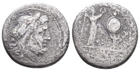 Anonymous, Rome, after 211 BC. AR Victoriatus (17mm, 2.76g). Laureate head of Jupiter r. R/ Victory standing r., crowning trophy. Crawford 53/1; RBW 1...