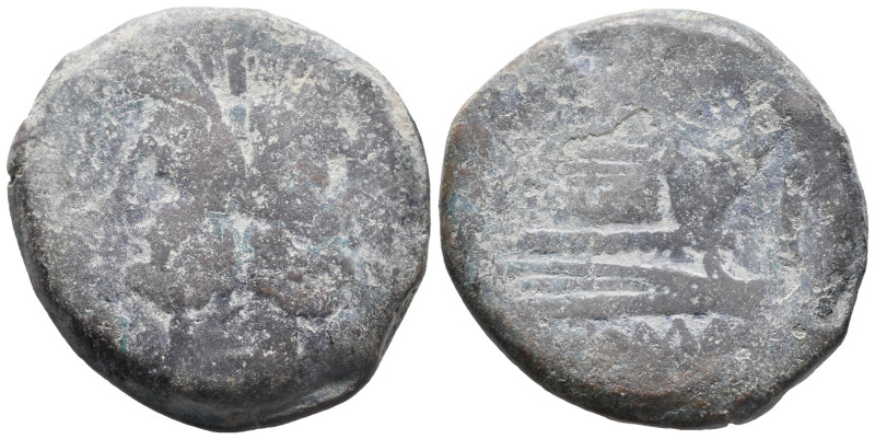 Uncertain series, after 211 BC. Æ As (28mm, 22.89g). Laureate head of Janus. R/ ...