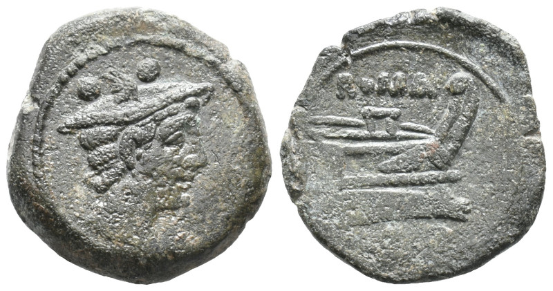 Anonymous, Rome, after 211 BC. Æ Sextans (18mm, 5.16g). Head of Mercury r. weari...