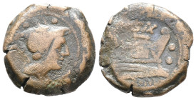 C. Cluvius Saxula, Rome, 169-158 BC. Æ Sextans (18mm, 6.85g). Draped bust of Mercury r., wearing petasus. R/ Prow r.; C • S(AX) above. Crawford 173/5;...