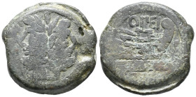 Q. Opimius, Rome, 169-158 BC. Æ As (31mm, 29.33g). Laureate head of bearded Janus. R/ Prow of galley r.; OPEI above. Crawford 190/1; RBW 811. Good Fin...