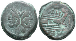 C. Antestius, Rome, 146 BC. Æ As (29mm, 26.90). Laureate head of Janus. R/ Prow of galley r.; puppy and C. ANTESTI above. Crawford 219/2. Green patina...