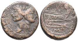 Sextus Pompey, Sicilian mint, 43-36 BC. Æ As (28mm, 26.00g). Laureate head of Janus with features of Pompey the Great. R/ Prow of galley r. Crawford 4...