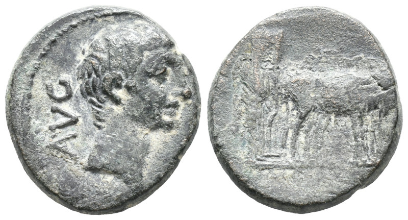 Augustus (27 BC-AD 14). Macedon, Philippi. Æ (18mm, 5.10g). Bare head r. R/ Two ...