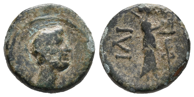 Augustus (27 BC-AD 14). Troas, Ilium. Æ (11mm, 1.61g). Bare head r. R/ Athena Il...