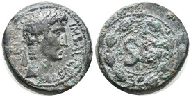 Augustus (27 BC-AD 14). Seleucis and Pieria, Antioch. Æ (28mm, 20.86g). Laureate head r. R/ SC within wreath. McAlee 206b; RPC I 4247. Roughness, othe...