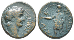 Claudius (41-54). Phrygia, Aezani. Æ (19mm, 4.88g). Laureate head r. R/ Zeus standing l., with eagle and staff. RPC I 3100. Near VF