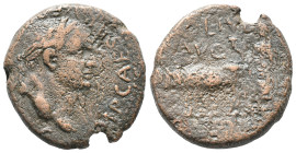 Vespasian (69-79). Lycaonia, Iconium (Claudiconium). Æ (12mm, 2.16g). Laureate head r. R/ Priest plowing l. with yoke of oxen. RPC II 1609. Good Fine