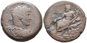Hadrian (117-138). Egypt, Alexandria. Æ Drachm (33mm, 22.82g), year 13 ? (AD 128/9). Laureate, draped and cuirassed bust r. R/ Nilus reclining l., hol...