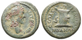 Antoninus Pius (138-161). Bithynia, Nicaea. Æ (18mm, 4.00g). Laureate head r. R/ Serpent-entwined altar. RPC IV.1 online -. Good Fine