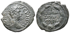 Septimius Severus (193-211). Moesia Inferior, Nicopolis ad Istrum. Æ (15mm, 2.55g). Laureate head r. R/ Legend in four lines within laurel wreath. Cf....