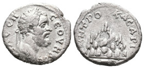 Septimius Severus (193-211). Cappadocia, Caesarea-Eusebia. AR Drachm (15mm, 1.50g), year 2 ? (AD 193/4). Laureate head r. R/ Mt. Argaeus surmounted by...