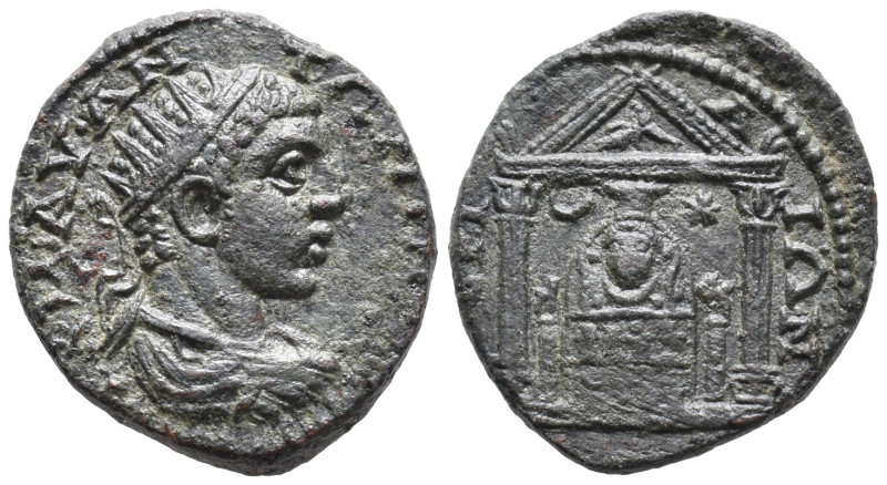 Elagabalus (218-222). Pamphylia, Perge. Æ (22mm, 9.16g). Radiate, draped and cui...