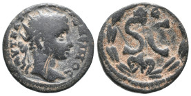 Elagabalus (218-222). Seleucis and Pieria, Antioch. Æ (21mm, 6.73g). Radiate head r. R/ S • C, Δ Є above, eagle below; all within laurel wreath. McAle...