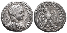 Elagabalus (218-222). Seleucis and Pieria, Antioch(?). AR Tetradrachm (25mm, 12.10gh). Laureate, draped and cuirassed bust r. R/ Eagle standing facing...
