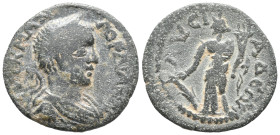 Gordian III (238-244). Phrygia, Lysias. Æ (23mm, 6.43g). Laureate, draped and cuirassed bust r. R/ Tyche standing l., holding rudder and cornucopia. R...