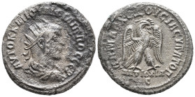 Philip I (244-249). Seleucis and Pieria, Antioch. BI Tetradrachm (29mm, 9.95g). Radiate, draped and cuirassed bust r. R/ Eagle standing r., with wings...