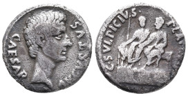 Augustus (27 BC-AD 14). AR Denarius (18mm, 3.47g). Rome, C. Sulpicius Platorinus, moneyer, 13 BC. Bare head r. R/ Augustus and Agrippa, bare-headed an...