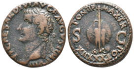 Tiberius (14-37). Æ As (26mm, 17.68g). Rome, 36-7. Laureate head l. R/ Rudder placed vertically across banded globe; small globe at base of rudder. RI...