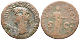 Claudius (41-54). Æ As (23mm, 9.80g). Rome, 41-2. Bare head l. R/ Libertas standing r., holding pileus and extending hand. RIC I 97. Fine - Good Fine