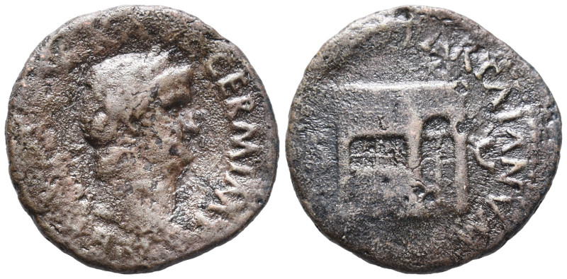 Nero (54-68). Æ As (25mm, 8.91g). Rome, c. AD 65. Laureate head r. R/ Temple of ...