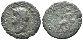 Nero (54-68). Æ Semis (22mm, 4.09g). Lugdunum, c. 65. Bare head l., globe at point of neck. R/ Roma seated l. on cuirass, holding wreath and parazoniu...