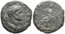 Galba (68-69). Æ Sestertius (33mm, 21.78g). Rome, c. June-August AD 68. Laureate and draped bust r. R/ Roma seated l. on cuirasss, holding spear and r...