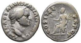 Vespasian (69-79). AR Denarius (18mm, 3.24g). Rome, AD 70. Laureate head r. R/ Pax seated l., holding branch and caduceus. RIC II 29; RSC 94h. Good Fi...