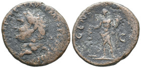 Titus (79-81). Æ As (25mm, 10.18g). Rome, 80-1. Laureate head l. R/ Genius standing l., holding patera over altar and cornucopia. RIC II 226. Fine