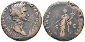 Nerva (96-98). Æ Sestertius (31mm, 24.80g). Rome, AD 97. Laureate head r. R/ Fortuna standing l., holding rudder and cornucopiae. RIC II 60. Fine