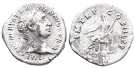 Trajan (98-117). AR Denarius (18mm, 3.00g). Rome, AD 100. Laureate head r. R/ Vesta seated l., holding patera and torch. RIC II 40; Woytek 81a; RSC 21...