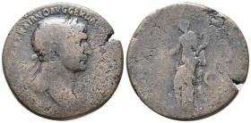 Trajan (98-117). Æ Sestertius (32mm, 19.74g). Rome, c. 108-109/110. Laureate bust r., slight drapery. R/ Fortuna standing l., holding rudder and cornu...