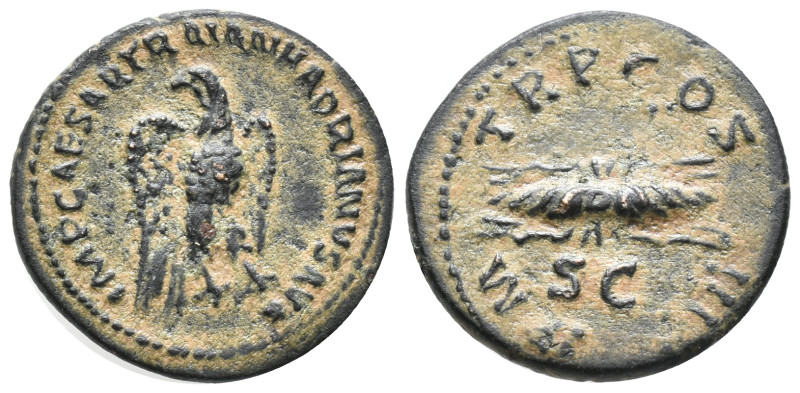 Hadrian (117-138). Æ Semis (18mm, 3.27g). Rome, 121-3. Eagle standing r., head l...