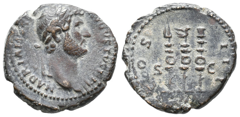 Hadrian (117-138). Æ Quadrans (18mm, 4.00g). Rome, 128-132. Laureate head r., dr...