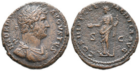 Hadrian (117-138). Æ As (27mm, 8.75g). Rome, c. 129-130. Laureate and draped bust r. R/ Clementia standing l., holding patera and sceptre. RIC II.3 12...