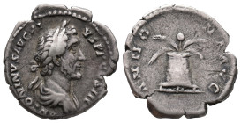 Antoninus Pius (138-161). AR Denarius (19mm, 3.05g). Rome, c. 141-3. Laureate head r. R/ Modius with four grain ears and poppy. RIC III 62a; RSC 33. L...