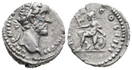 Antoninus Pius (138-161). AR Denarius (21mm, 3.01g). Rome, 157-8. Laureate head r. R/ Roma seated l. on cuirass, holding Victory and parazonium; shiel...