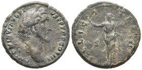 Antoninus Pius (138-161). Æ As (25mm, 10.54gg). Rome, 140-4. Laureate head r. R/ Felicitas standing l., holding caduceus and branch. RIC 679. Fine - G...