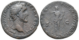 Antoninus Pius (138-161). Æ As (25mm, 7.36g). Rome, 140-4. Laureate head r. R/ The Genius Populi Romani standing front, head r., holding sceptre and c...