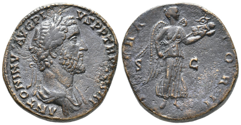 Antoninus Pius (138-161). Æ Sestertius (28mm, 24.46g). Rome, 143-4. Laureate and...