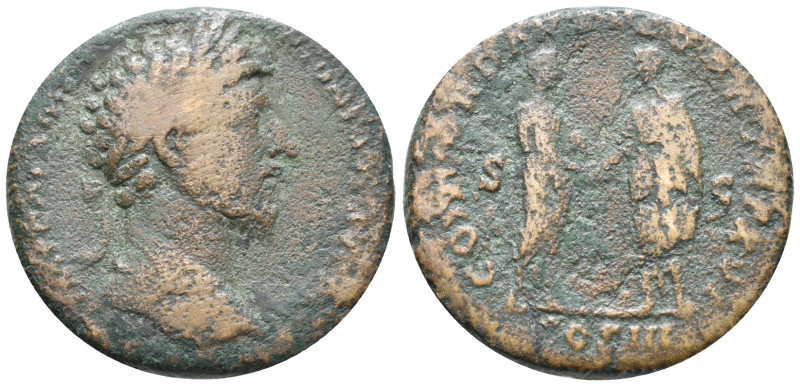 Marcus Aurelius (161-180). Æ Sestertius (27mm, 20.72g). Rome, AD 162. Laureate h...