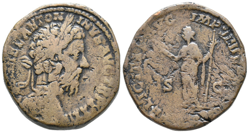 Marcus Aurelius (161-180). Æ Sestertius (30mm, 21.22g). Rome, AD 179. Laureate h...